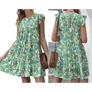 Kirundo Dress Women’s Size Medium Green Leaf All Over Print Summer Polyester